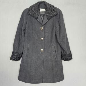 Vintage Neiman Marcus Coat Womens 4 Black Cashmere Wool Fur Trim Made USA 80s